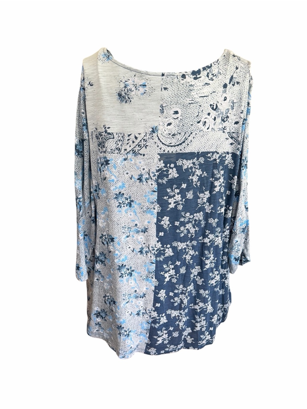 Lucky Brand Blue Patchwork Floral Crisscross Tunic Top Women's Plus Size 2X NWT - Picture 2 of 7